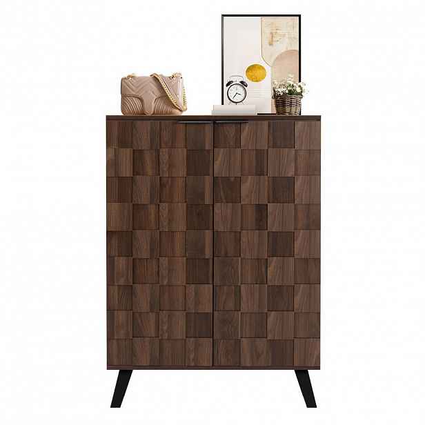 Modfu BOTNÍK z dřevotřísky 80x35,5x110 cm tmavá dřevodekor s nastavitelnými policemi a tlumeným zavíráním