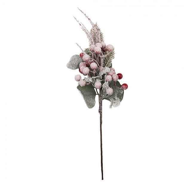 Vánoční dekorace zápich ojíněná jehličnatá větvička a bobule - 10*8*40 cm Clayre & Eef
