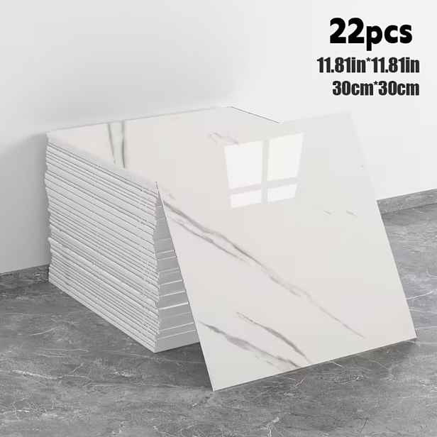 TEMU 22ks Samolepicí mramorové podlahové obklady a nástěnné panely vhodné do koupelny, kuchyně, ložnice, voděodolná zesílená PVC vinylová podlaha s