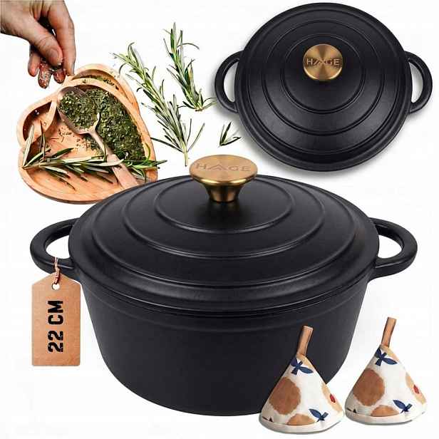 Hrnec 3 L Smaltovaný S Poklicí Černý Mat Indukce Trouba 22 CM
