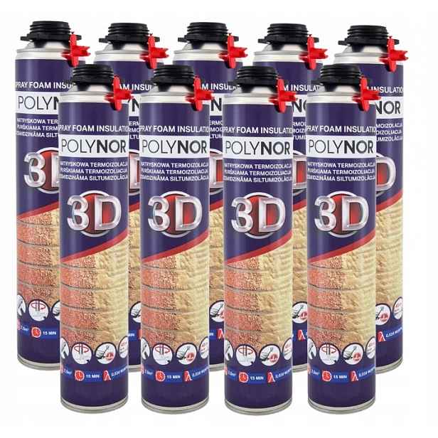 Pur Stříkací Pěna Polynor 3D 850 ml zateplení podkroví 9 kusů