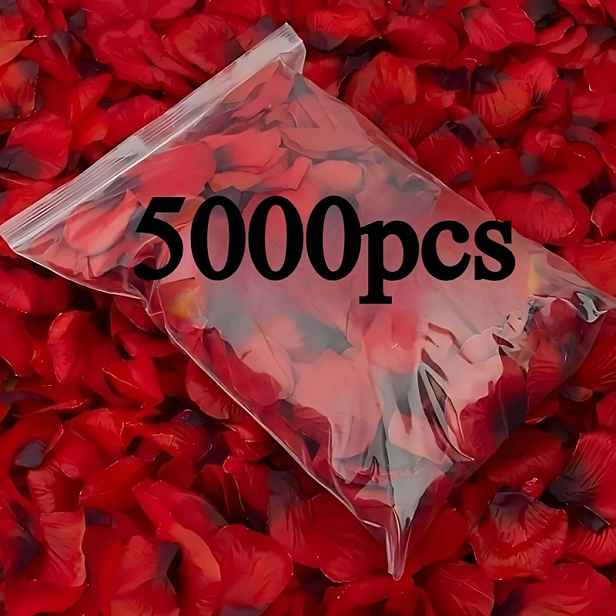 TEMU 5000 ks Realistické červené okvětní lístky růží - Živé polyesterové svatební a valentýnské dekorace, romantické pozadí pro žádost o ruku,