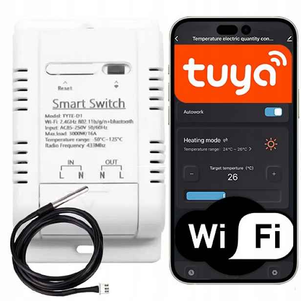 Termostatický relé s termostat vody Wifi 16A Tuya Smart