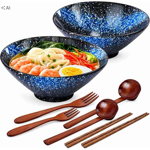 2x Keramická Miska Na Ramen Japonská Těstoviny Udon Saláty Příbory K67