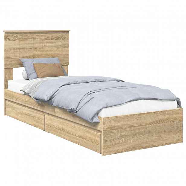 vidaXL Postel s úložným prostorem se zásuvkou Sonoma dub 75 x 190 cm