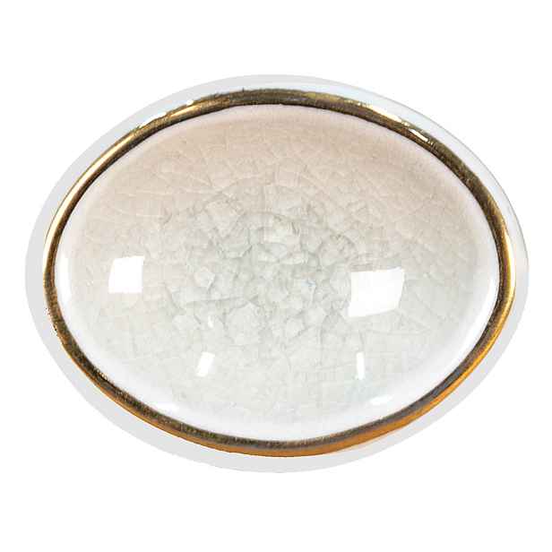 Bílá antik oválná úchytka se zlatým okrajem a popraskáním Azue - 4*4*7 cm Clayre & Eef
