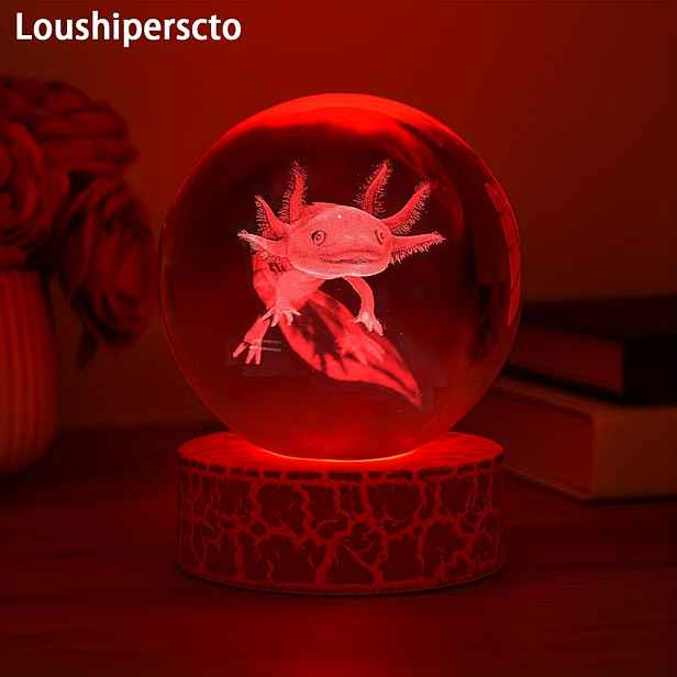 TEMU 3D LED Unikátní Axolotl Křišťálová Noční Lampa do Ložnice – Romantický Dárek pro Přátele, , Novomanžele, Výročí, Promoce, Valentýn, Narozeniny,