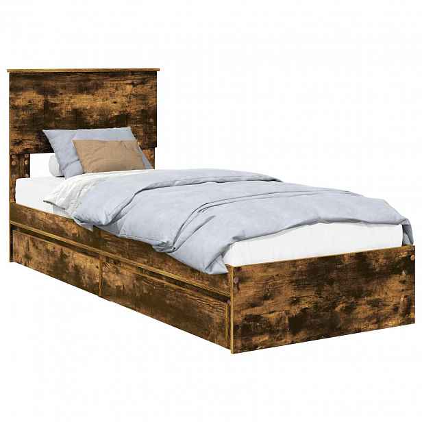 vidaXL Postel s úložným prostorem se zásuvkou Kouřový dub 75 x 190 cm