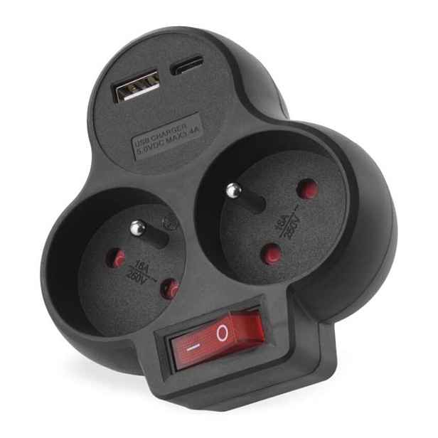EMOS Rozbočovací zásuvka se 2 vypínači a USB porty Ramirez černá