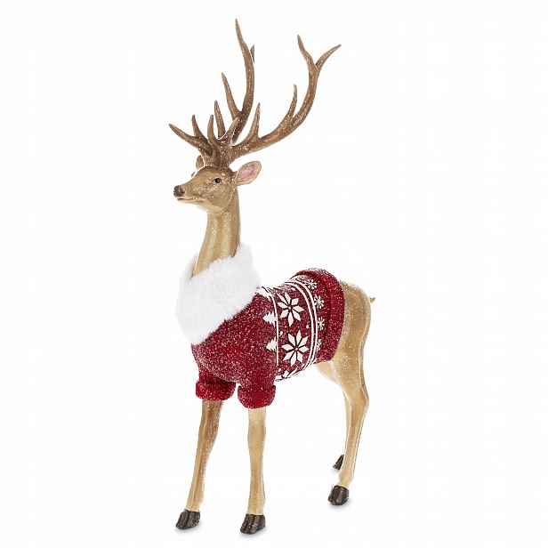 Figura figurka Jelen dekorace hnědý vánoční červený svetr