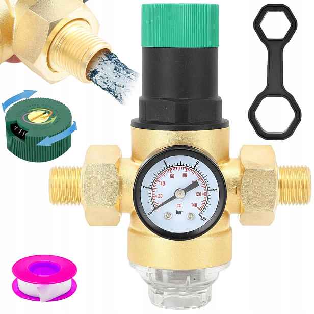 Reduktor Tlaku S Manometrem G3/4 DN20 255 MM, S Filtrem Nerezová Ocel