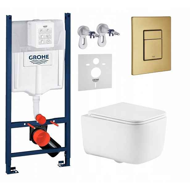 Sada Wc Grohe Rapid s mísou Wc Alba S Tornado tlačítko zlatá kartáčovaná