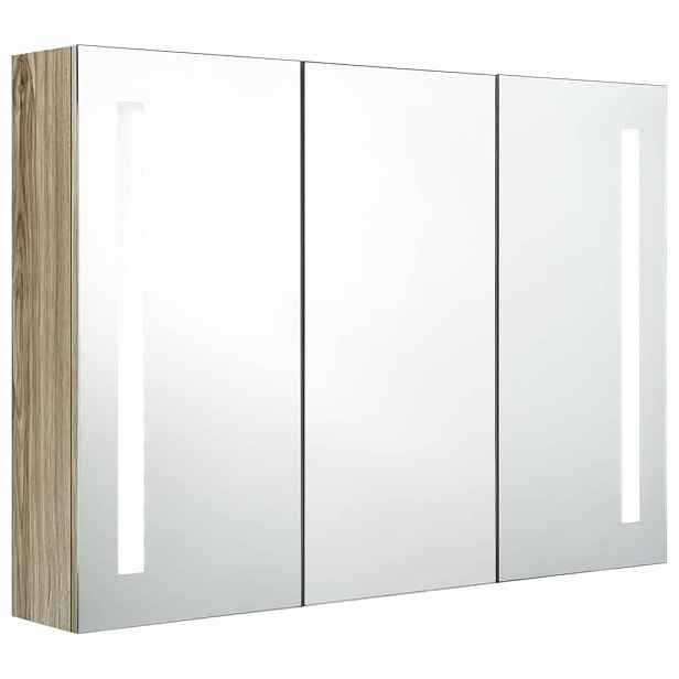 vidaXL LED koupelnová skříňka se zrcadlem 89 x 14 x 62 cm dub