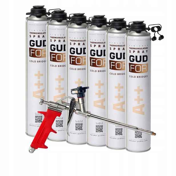 6 Kusů Stříkací Pěny Gudfor A++ 850 ML Pistole Na Montážní Pěnu