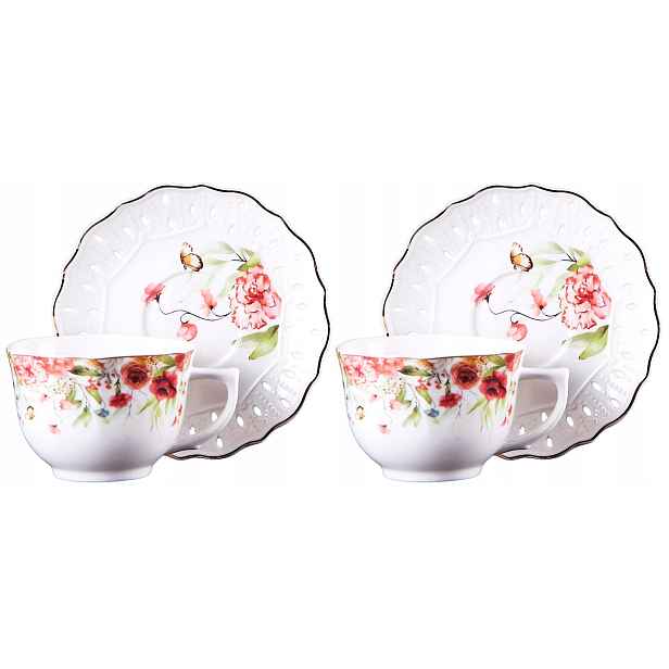 Sada porcelánových šálků 220 ml 2+2 s podšálkem Gabriele květiny
