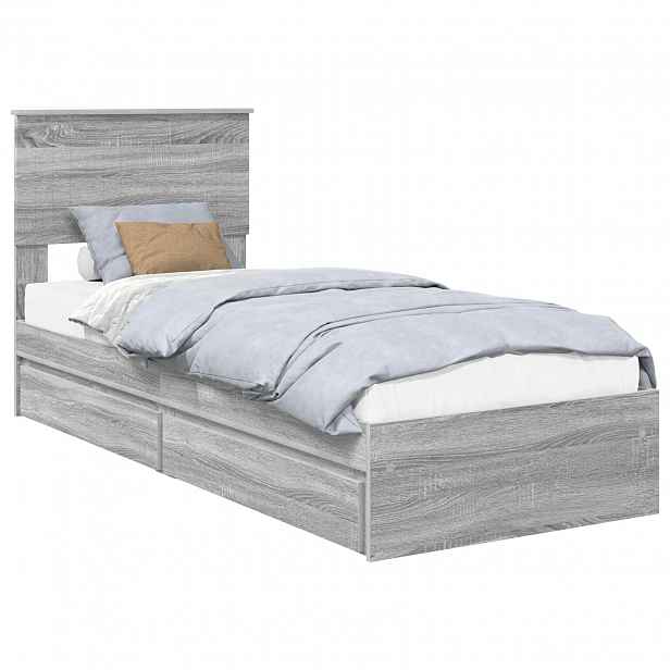 vidaXL Postel s úložným prostorem Šedý Sonoma 75 x 190 cm