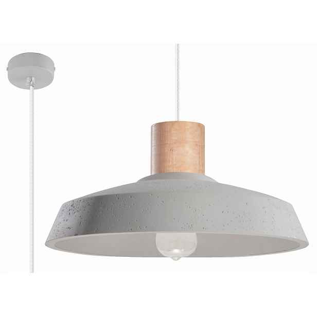 Sollux Závěsné svítidlo loft z betonu, dřevěné, šedé, kulaté, 40 cm
