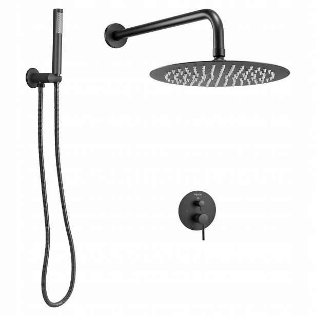 Sprchový set dešťová 25,4 cm kulatý s nástěnnou baterií, černá