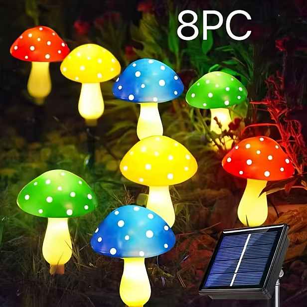 TEMU Solární barevné houbové LED světla 8/20 ks vhodné pro zahradu, dvůr, festivalovou dekoraci, ambientní osvětlení, dárek