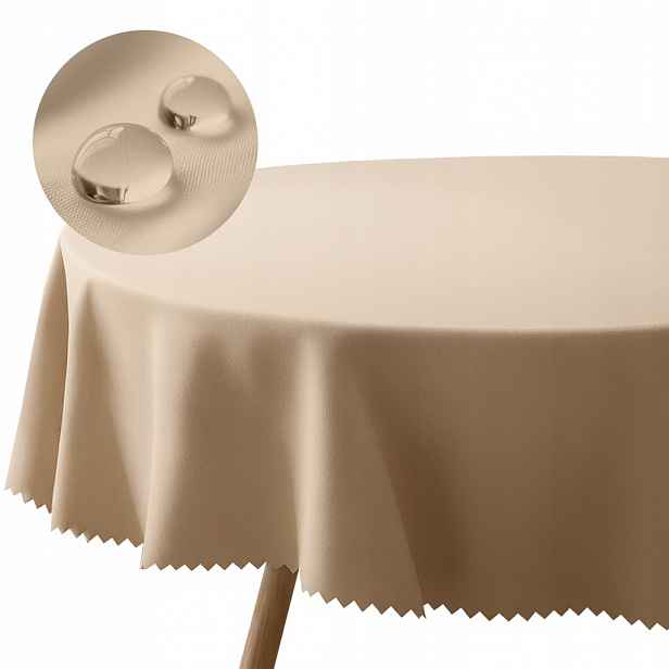Ubrus kulatý béžový 200 cm skvrnám odolný polyester hladký 240 g do jídelny