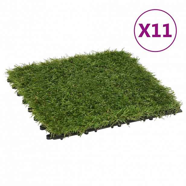 vidaXL Dlaždice s umělou trávou 11 ks zelené 30 x 30 cm