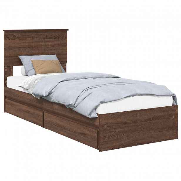 vidaXL Postel s úložným prostorem se zásuvkou Hnědý dub 75 x 190 cm