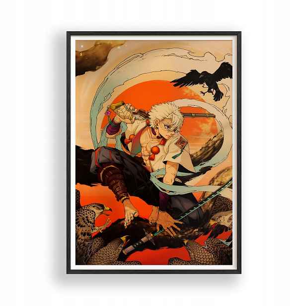 Obraz Demon Slayer Genya Shinazugawa Plakát Rámeček Dřevěný Černý 30x42 cm