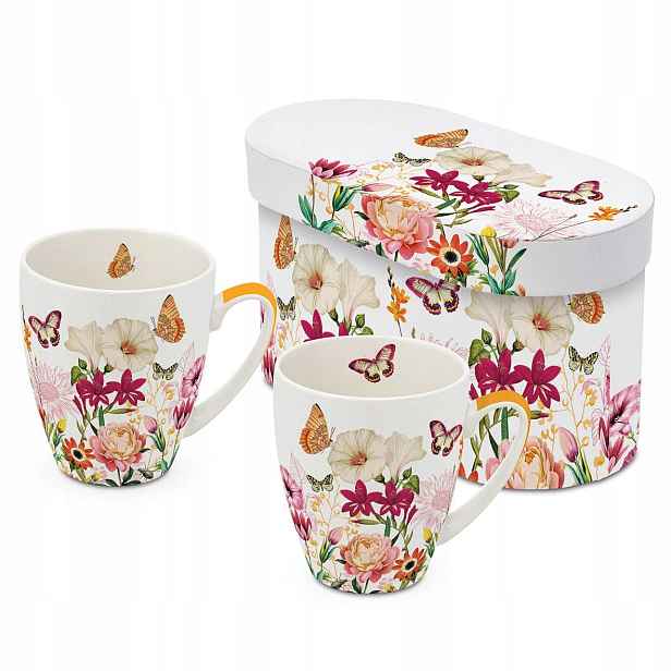 Porcelánové Hrnky Ppd Květinová iluze Květiny Motýli Komplet Hrnek x 2 ks