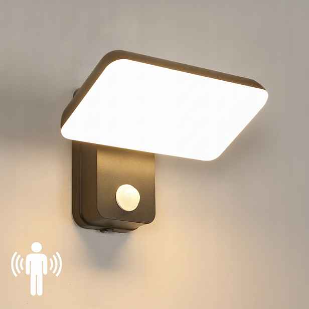 Venkovní nástěnné svítidlo, černá Led lampa s pohybovým senzorem, 3000K, IP65