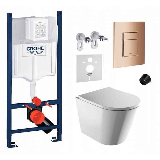 Wc sada Grohe Rapid s mísou Rimless Tampa tlačítko měděný lesk