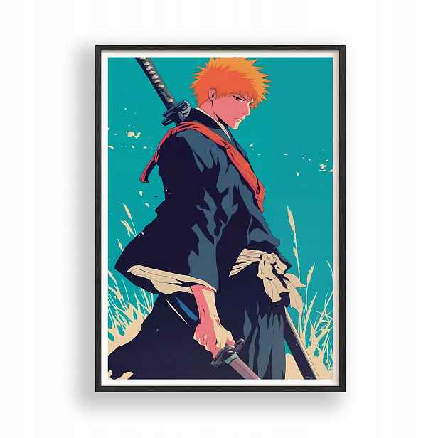 Obraz Bleach Ichigo Kurosaki Anime Plakát Rámeček Dřevěný Černý 30x42 cm