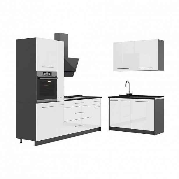 Vicco KUCHYNĚ Fame-Line, Bílá vysoký lesk/Antracit, 220 x 120 cm, PD Antracit