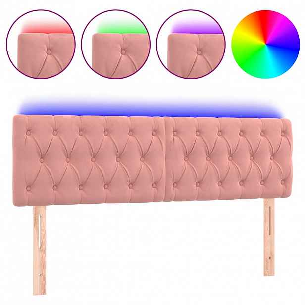 vidaXL Čelo postele s LED růžové 160 x 7 x 78/88 cm samet