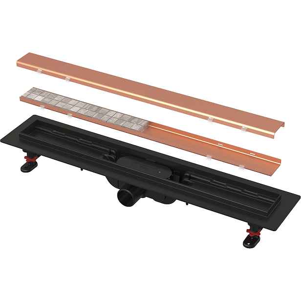 Žlab sprchový plastový Alca APZ19BLACK-650-RG-B SIMPLE včetně oboustranného roštu RED GOLD-kartáčovaný mat