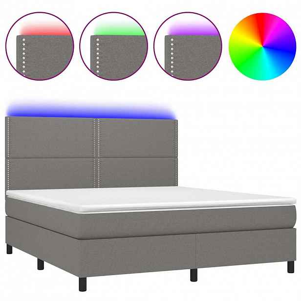 vidaXL Box spring postel s matrací a LED tmavě šedá 180x200 cm textil