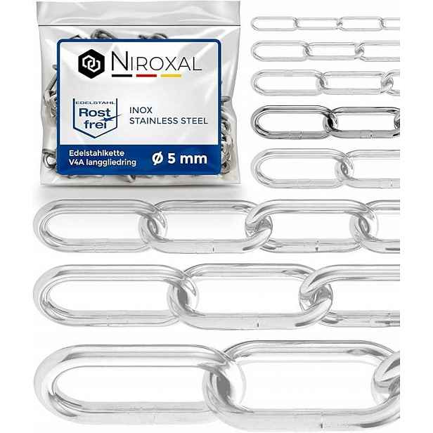 Nerezový řetěz V4A DIN763 5mm 50m kotvicí Inox pevný
