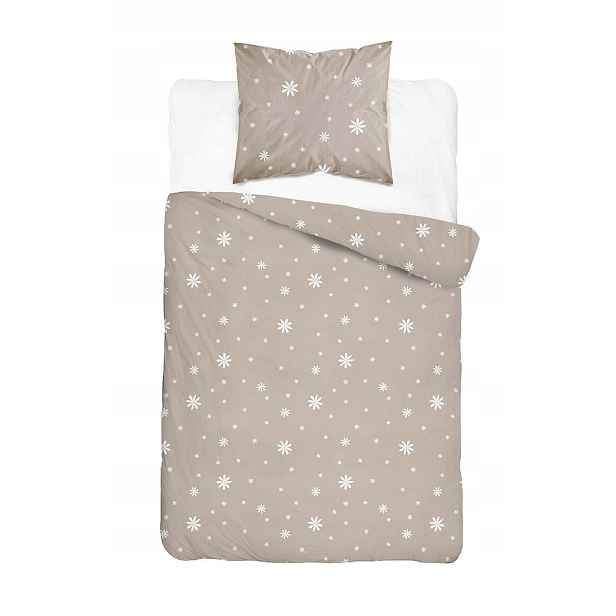 Povlečení Home Satin 140x200 béžové s bílými květy