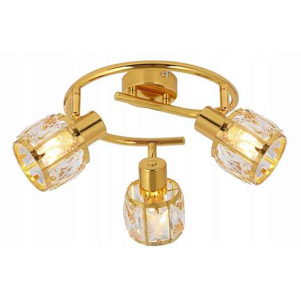 Stropní svítidlo zlatá kulatá s krystaly glamour, 3 reflektory Reality