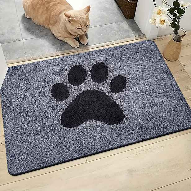 TEMU [ + 1 cm silný houbový materiál] 1 ks Rohožka s otiskem tlapky - Stylová šedá protiskluzová rohož s černým designem tlapky, ideální pro vstupní
