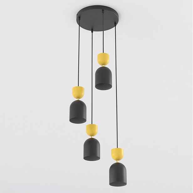 Závěsná lampa Gaudi 3-bodová černo-oranžová E14
