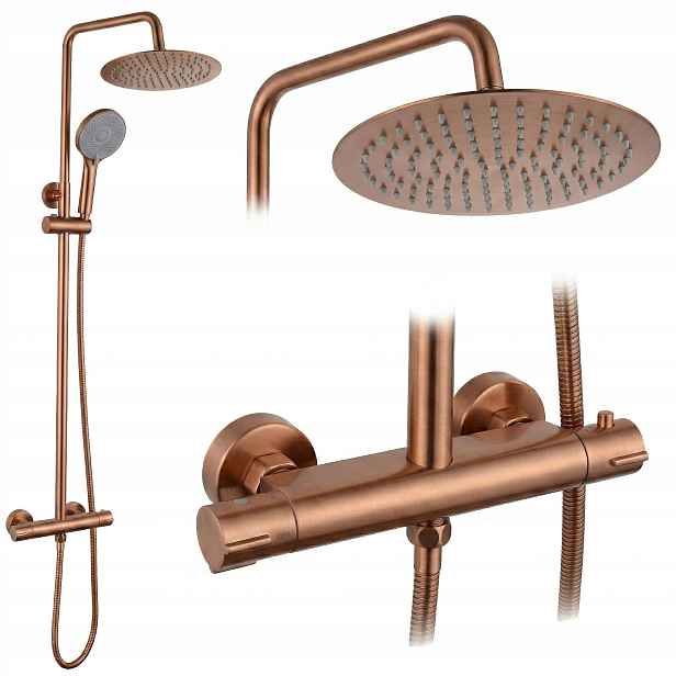 Sprchový Set S Termostatem Kartáčovaná Měď Rea Lungo Na Omítku
