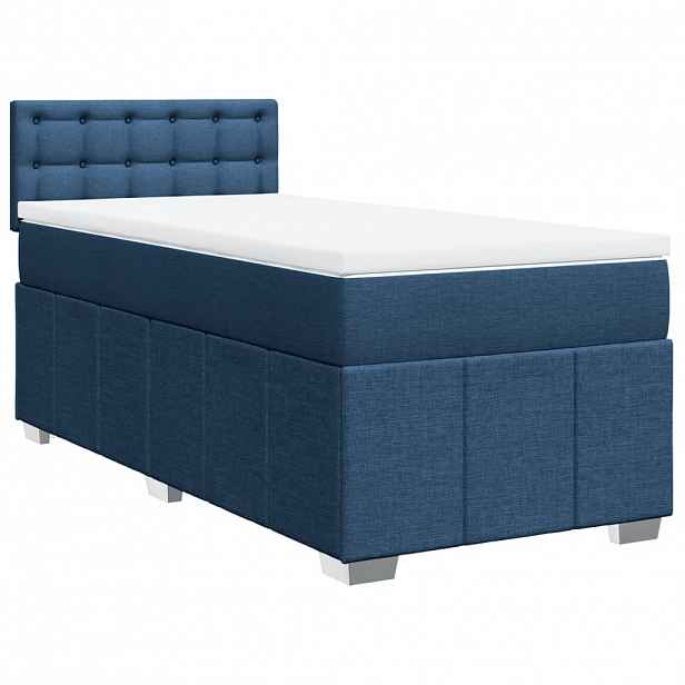 vidaXL Box spring postel s matrací modrá 100 x 200 cm textil