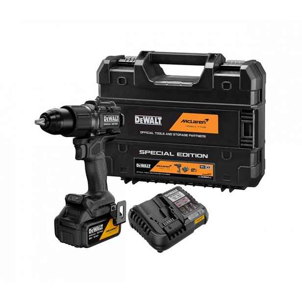 DeWALT - 18V AKU vrtací šroubovák s příklepem, McLaren, 1x aku 5,0 Ah XR Li-Ion, nabíječka DCD86MP1T