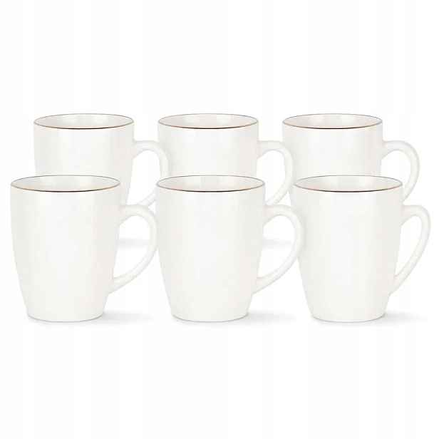 Porcelánové šálky na kávu, bílé, 200 ml, sada 6 kusů se zlatým okrajem