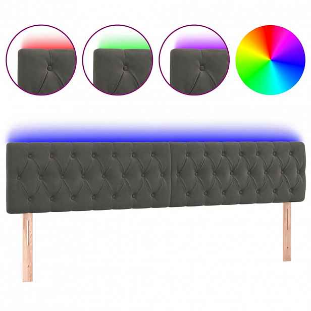vidaXL Čelo postele s LED tmavě šedé 180 x 7 x 78/88 cm samet