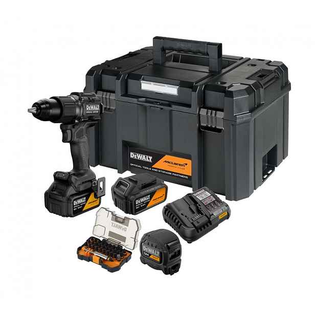 DeWALT - 18V AKU vrtací šroubovák s příklepem, s příslušenstvím, McLaren, 2x aku 5,0 Ah XR Li-Ion, nabíječka DCD86MP2KT