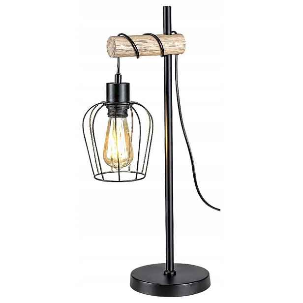 Stolní lampa Fabiano 1x40W E27 černá, světlé dřevo