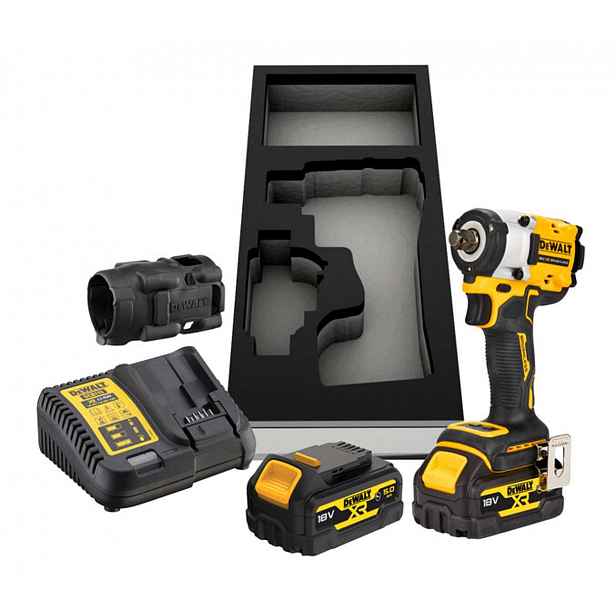 DeWALT - 18V AKU rázový utahovák, 2x aku 5,0 Ah XR, gumový kryt, nabíječka DCF921P2G