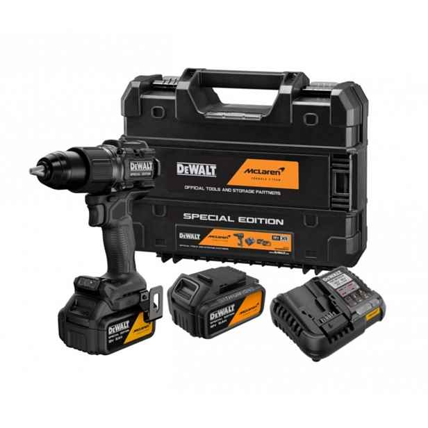 DeWALT - 18V AKU vrtací šroubovák s příklepem, McLaren, 2x aku 5,0 Ah XR Li-Ion, nabíječka DCD86MP2T