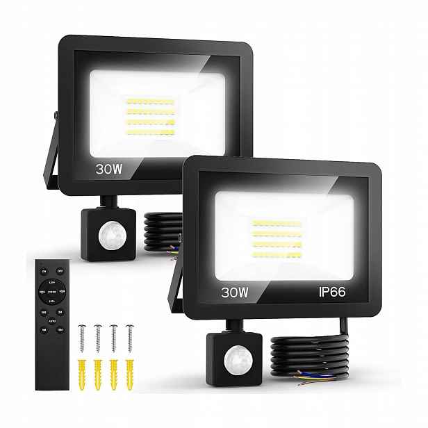Halogenový Led reflektor 30W 2500LM IP66 Snímač pohybu 6500K Sada 2 Ks